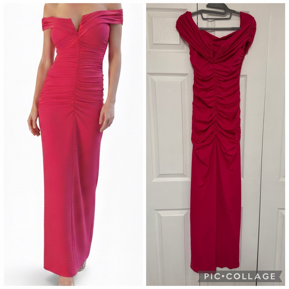 NWT SUSANA MONACO PINK Ruched off shoulder Maxi sz small